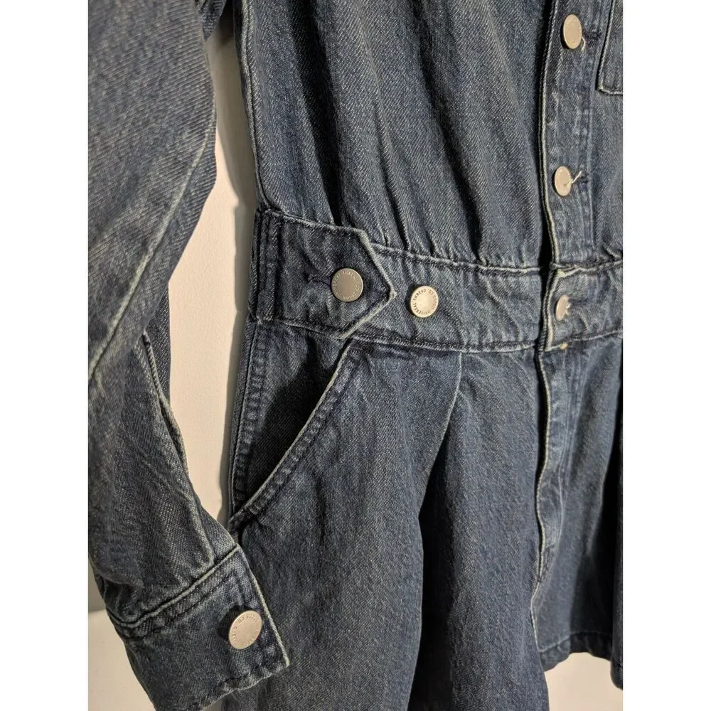 Universal Thread Denim Romper Womens 2 Button Front Long Sleeve Utility Shorts - Picture 4 of 6